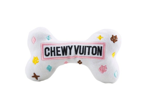 White Chewy Vuiton Bones Squeaker Dog Toy Large
