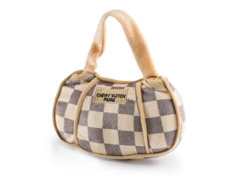 Checker Chewy Vuiton Handbag Squeaker Dog Toy XL