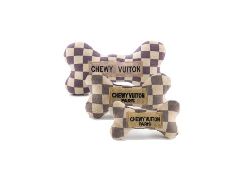Checker Chewy Vuiton Bones Squeaker Dog Toy XL