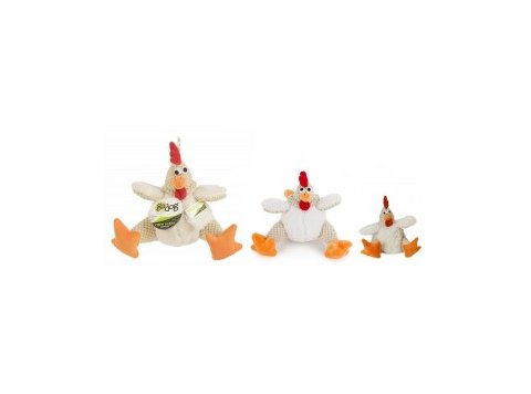 GoDog Checkers - Fat Rooster Chew Guard Squeaky Plush Dog Toy White Mini