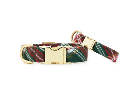 Holly Jolly Flannel Holiday Dog Collar L Gold
