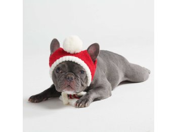 Knit Pom Pom Dog Beanie Hat - Santa S (10-15lbs/4.5-7kg)