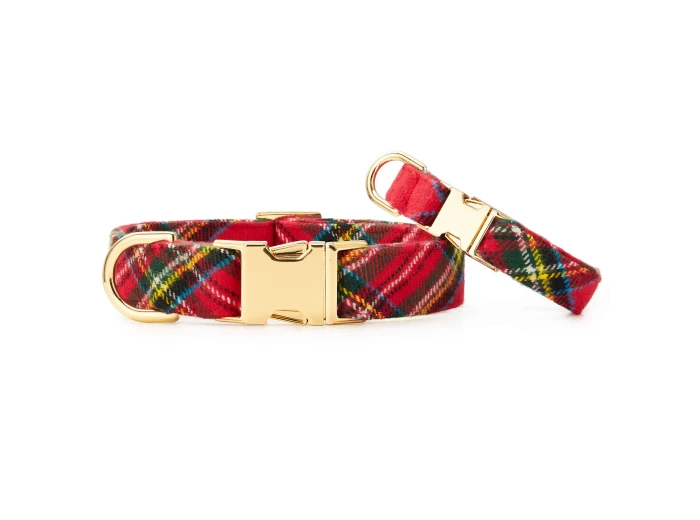 Tartan Plaid Flannel Holiday Dog Collar S Gold