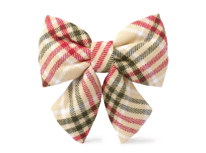Eggnog Plaid Flannel Holiday Lady Dog Bow Small