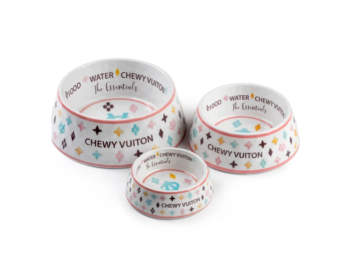 White Chewy Vuiton Dog Bowl - 3 Sizes!! Dog Food Bowl Large