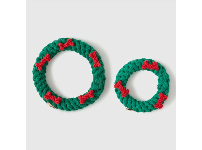 Green Ring with Red Bones Dog Rope Toy (Small - 4")