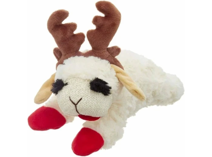 Multipet Holiday Lamb Chop With Antlers Plush Dog Toy (2 Sizes Available) Regular 10.5"