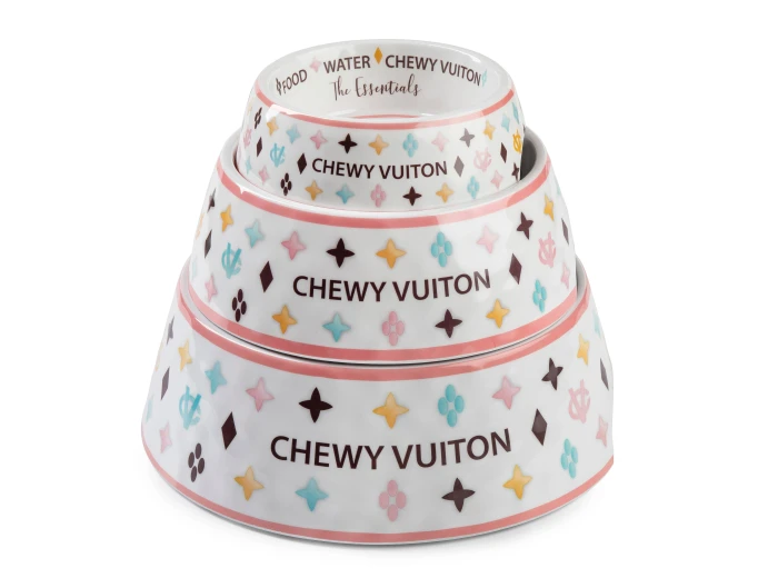 White Chewy Vuiton Dog Bowl - 3 Sizes!! Dog Food Bowl Small