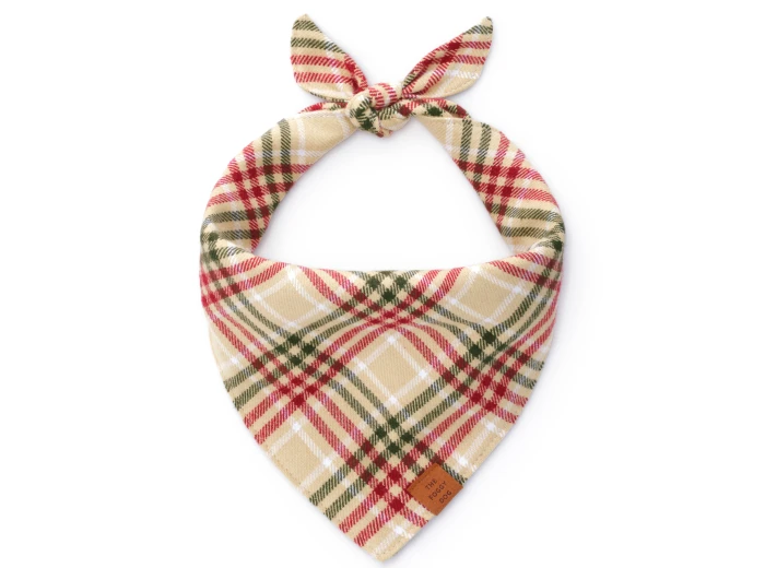 Eggnog Plaid Flannel Holiday Dog Bandana Large