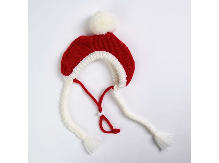Knit Pom Pom Dog Beanie Hat - Santa S (10-15lbs/4.5-7kg)
