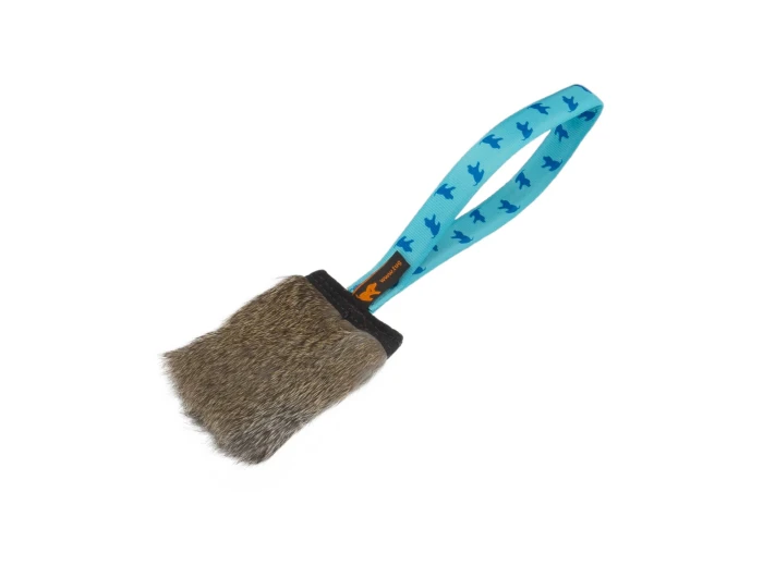 Rabbit Fur Squeaker Tug | Responsibly Sourced | Tug-E-Nuff Purple Pattern Handle
