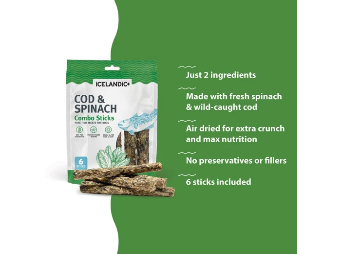 Icelandic Dog Cod & Spinach Combo Sticks 2oz.