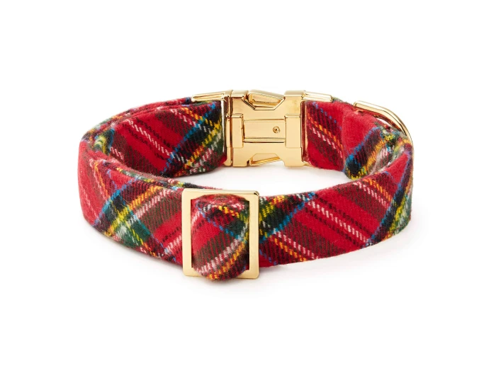 Tartan Plaid Flannel Holiday Dog Collar XS Gold
