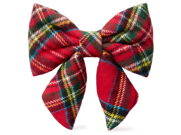 Tartan Plaid Flannel Christmas Lady Dog Bow large