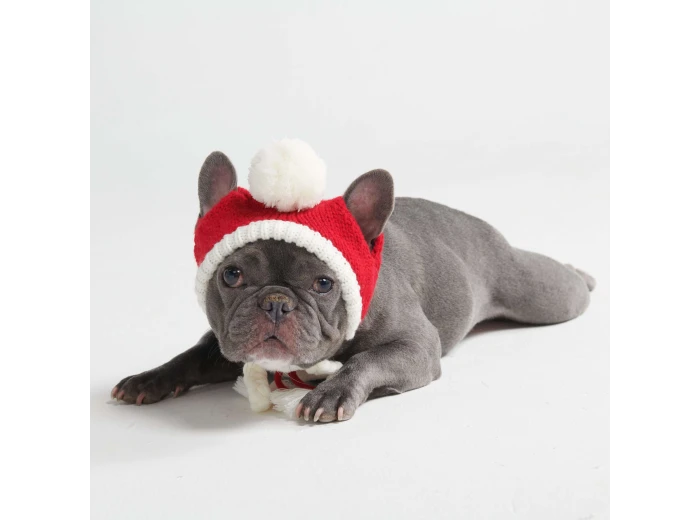Knit Pom Pom Dog Beanie Hat - Santa M (15-45lbs/7-20kg)