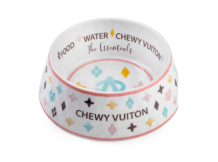 White Chewy Vuiton Dog Bowl - 3 Sizes!! Dog Food Bowl Small