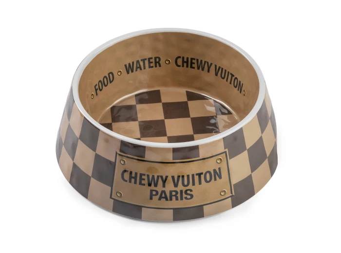 Checker Chewy Vuiton Bowl - 3 Sizes!! Dog Bowls Large
