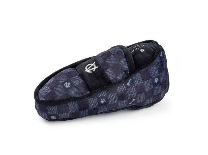 Black Checker Chewy Vuiton Loafer Squeaker Dog Toy