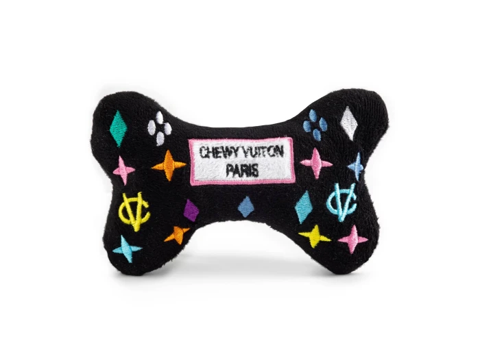 Black Monogram Chewy Vuiton Bone Squeaker Dog Toy Large