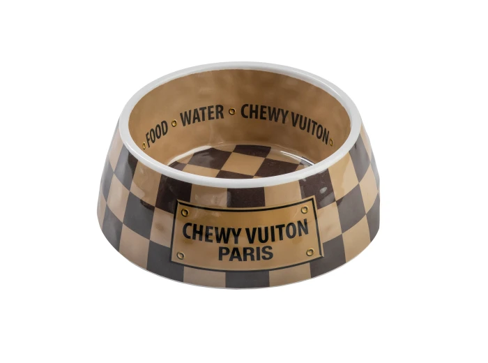 Checker Chewy Vuiton Bowl - 3 Sizes!! Dog Bowls Small