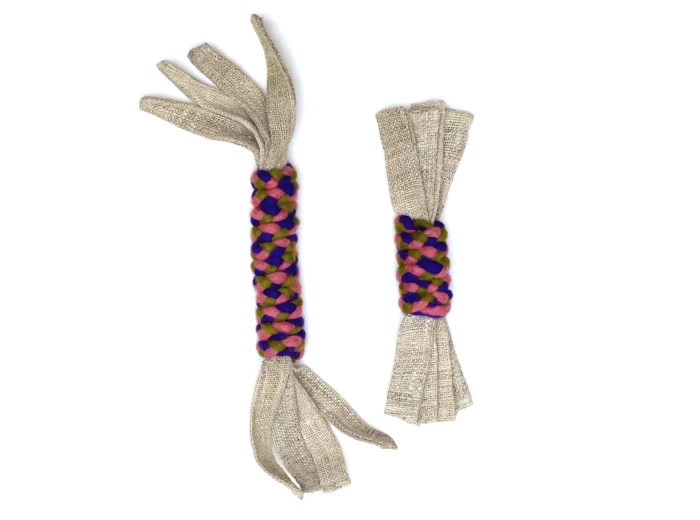 Dharma Dog Toy, Wool & Hemp Twist Pull, Purple/Green Size16
