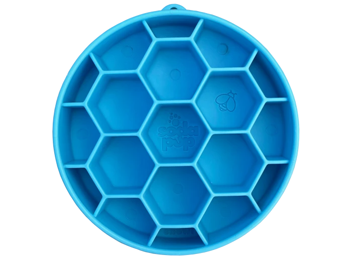 Honeycomb Design eBowl Enrichment Slow Feeder Bowl for Dogs Blue
