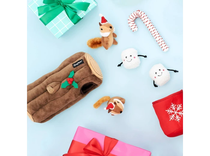Holiday Zippy Burrow - Yule Log - Christmas Dog Toy