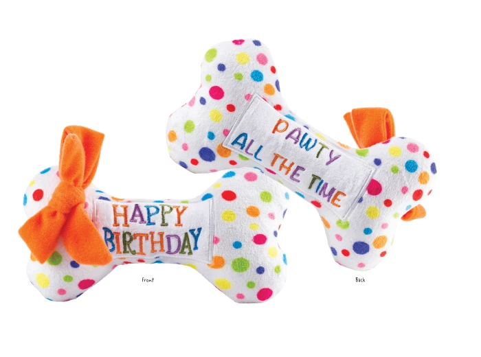 Happy Birthday Bones Squeaker Dog Toy Small / Mini