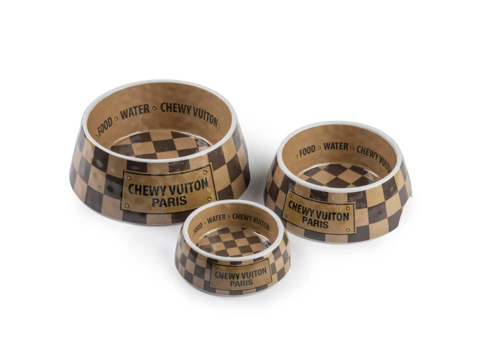 Checker Chewy Vuiton Bowl - 3 Sizes!! Dog Bowls Small