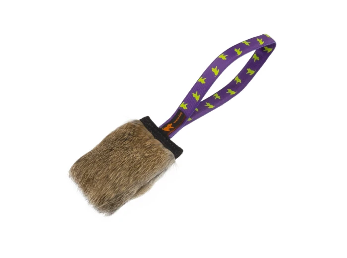 Rabbit Fur Squeaker Tug | Responsibly Sourced | Tug-E-Nuff Yellow Pattern Handle