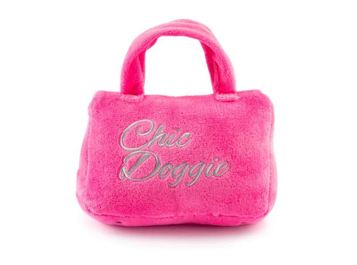 Barkin Bag - *CHIC DOGGIE* Pink w/ Scarf Squeaker Dog Toy Small / Mini