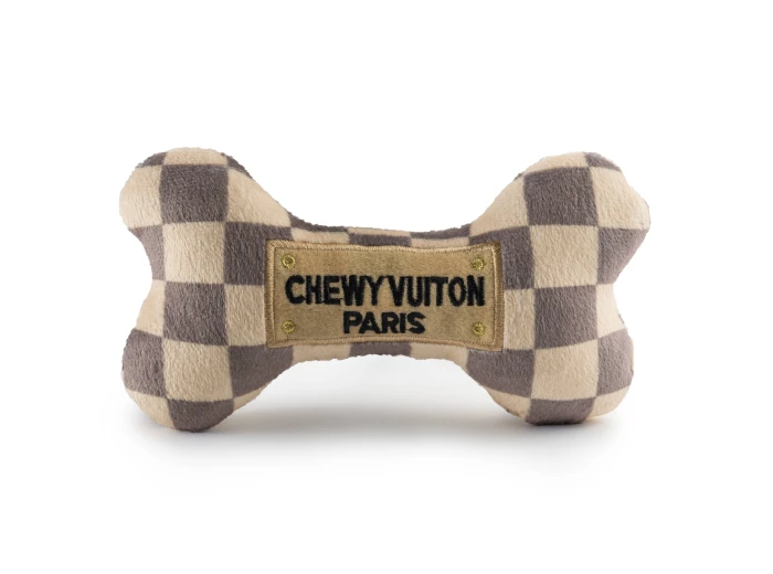 Checker Chewy Vuiton Bones Squeaker Dog Toy Large