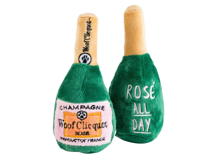 Woof Clicquot Rose' Champagne Bottle Squeaker Dog Toy Small