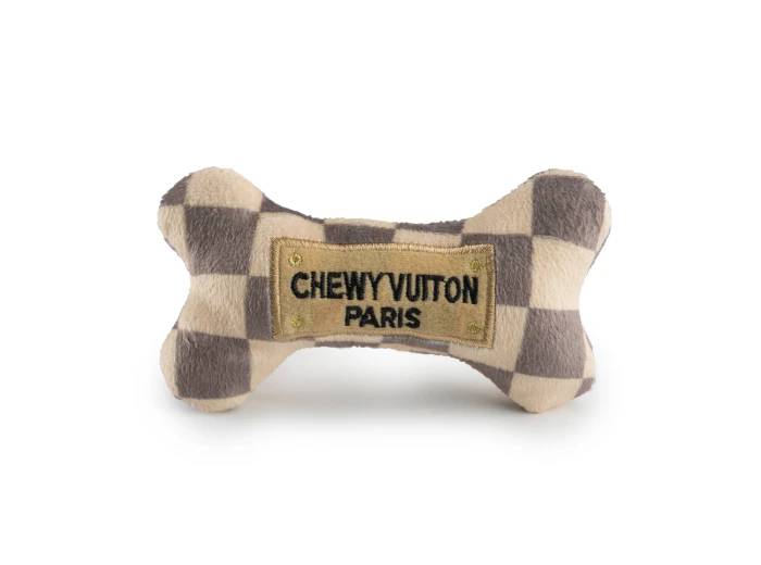 Checker Chewy Vuiton Bones Squeaker Dog Toy Small / Mini