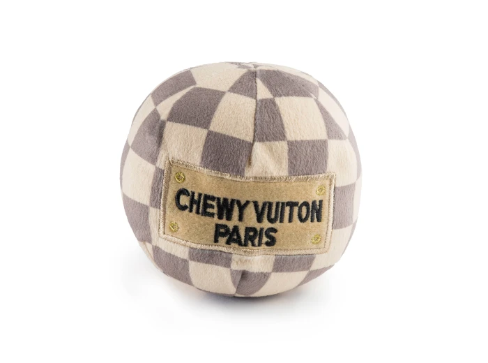 Checker Chewy Vuiton Ball Squeaker Dog Toy Large