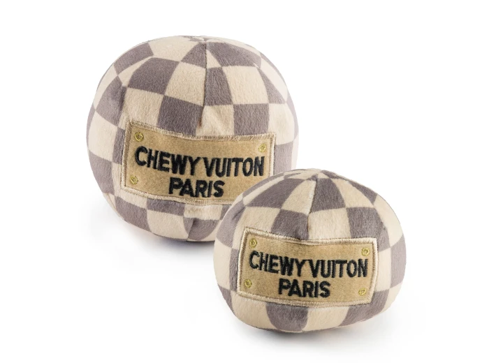 Checker Chewy Vuiton Ball Squeaker Dog Toy Small / Mini