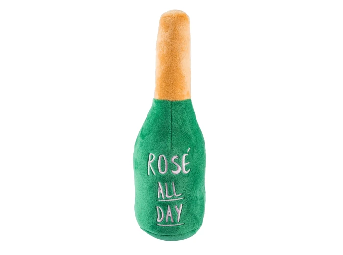 Woof Clicquot Rose' Champagne Bottle Squeaker Dog Toy Small