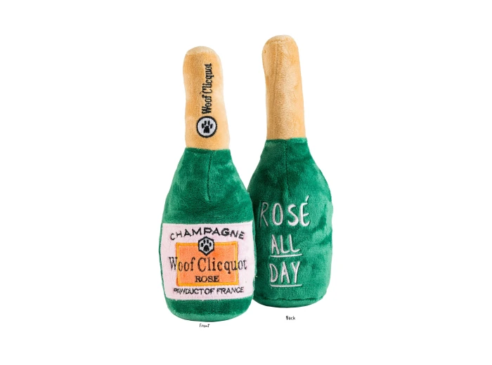 Woof Clicquot Rose' Champagne Bottle Squeaker Dog Toy XL