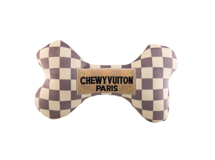 Checker Chewy Vuiton Bones Squeaker Dog Toy Large