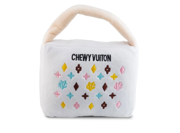 White Chewy Vuiton Purses Squeaker Dog Toy XL