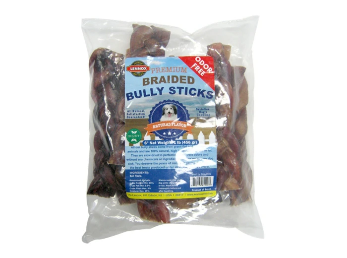 Lennox Natural Braided Bully Sticks 6" Odor Free 16oz.