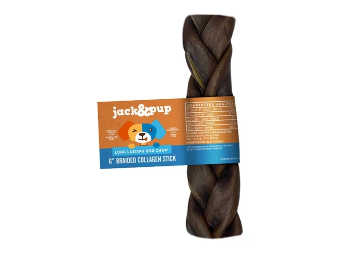 Jack & Pup Dog 6" Collagen Braided Stick 40 Count Display Box