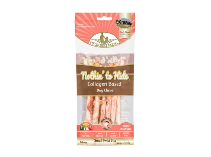 Fieldcrest Farms Nothin' to Hide Collagen Twist Stix Dog Chew Salmon, 1ea/Small, 10 pk