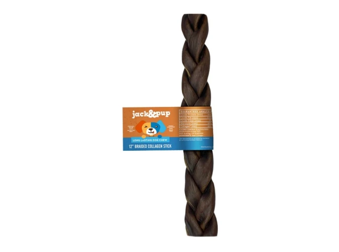 Jack & Pup Dog 12" Collagen Braided Stick 20 Count Display Box