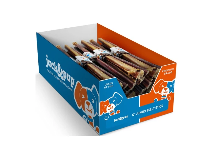 Jack & Pup Dog 12" Jumbo Bully Stick 20 Count Display Box