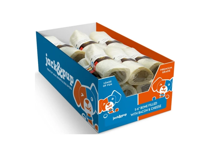 Jack & Pup Dog 5-6" Filled Bone Cheese Bacon 12 Count Display Box