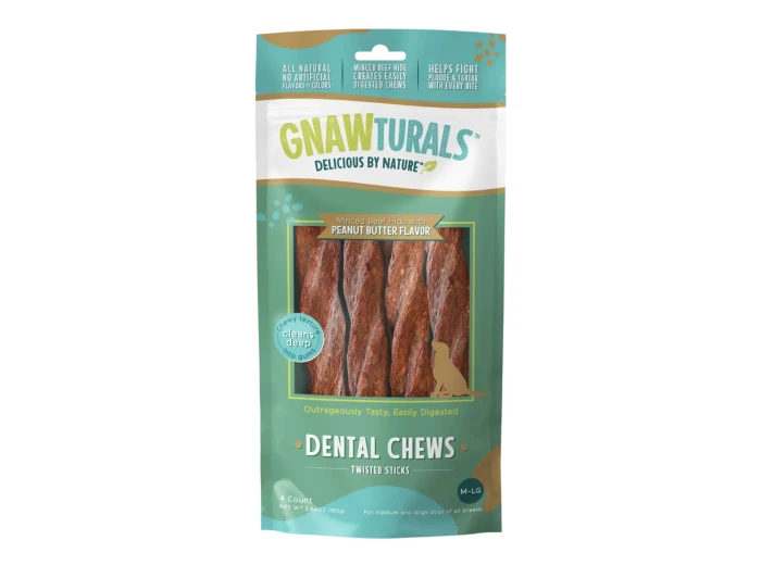 Gnawturals Dental Chews Twisted Stick Peanut Butter Large 4 Count