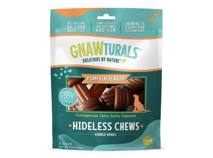 Gnawturals Hideless Chews Ribbed Bone Pumpkin Medium 5 Count