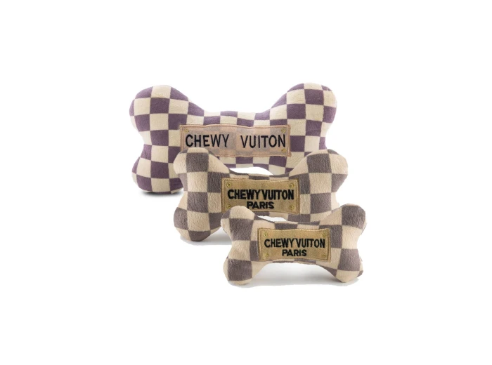 Checker Chewy Vuiton Bones Squeaker Dog Toy Large