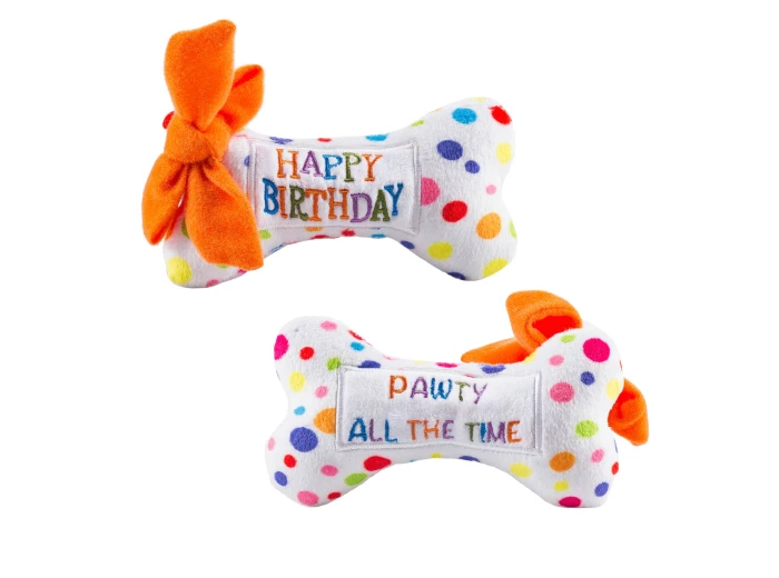 Happy Birthday Bones Squeaker Dog Toy Small / Mini